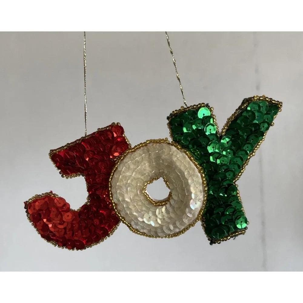 Five Vintage Sequin And Beaded Christmas Ornaments Stars Joy Tree‎ Stocking